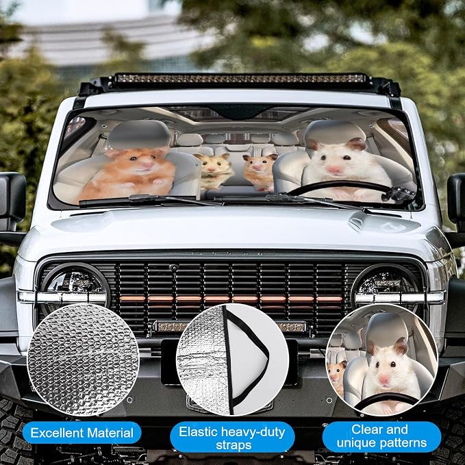 Cute Mouse Foldable Windshield Snow Cover, Reflective Accordion Car Windshield Snow Cover, Sun Visor for Car Windshield, Ultimate Heat & UV Protection, Suitable for Most Cars, 54" L x 27.6" W