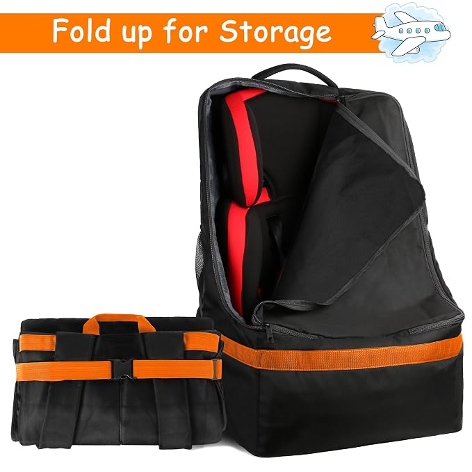Car Seat Travel Bag, Padded Car Seats Backpack for Air Travel, Heavy Duty Gate Check Carseat Travel Bag for Airplane, Airport Gate Check Bag (Orange)