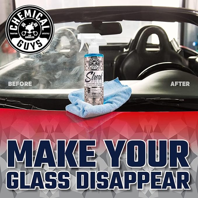 Streak Free Window Clean Auto Glass Cleaner Bundle with Waffle Weave Microfiber Towel, Ammonia Free Spray Safe for Tinted Windows, Mirrors, Touchscreens and Plastics, 16 fl oz