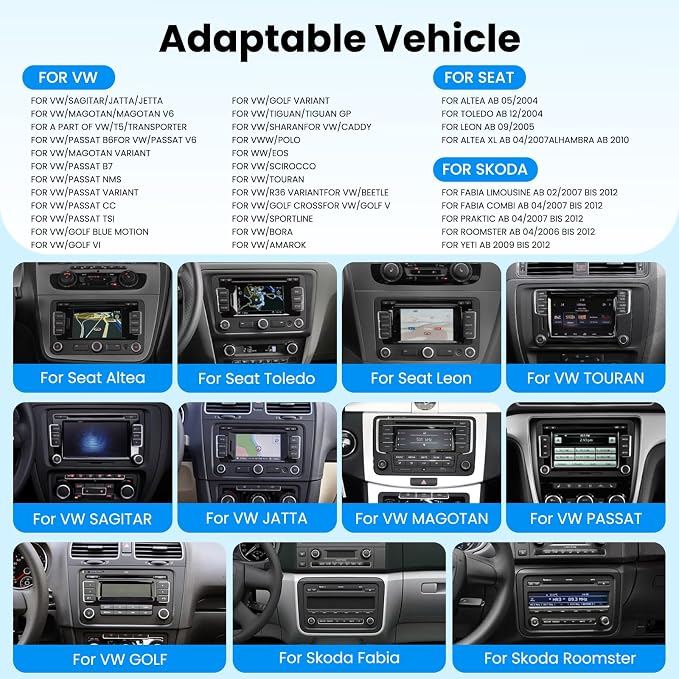 Car Stereo for Volkswagen VW Jetta Passat Golf Beetle Polo Caddy Tiguan Touran for SEAT for Skoda, 7 Inch IPS Touch Screen Wireless CarPlay & Android Auto, FM/AM/RDS Radio, EQ, SWC, Camera