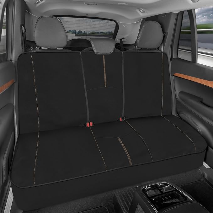 SpillGuard Waterproof Rear Bench Car Seat Cover, Beige Stitching – Split Bench Rear Seat Protector with Neoprene Padding, Back Seat Cover for Kids & Dogs, Car Interior Covers