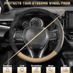 Steering Wheel Cover for Car, Standard Size 14.5-15 inch, Auto Interior Accessories, Black with Golden Carbon Fiber Pattern