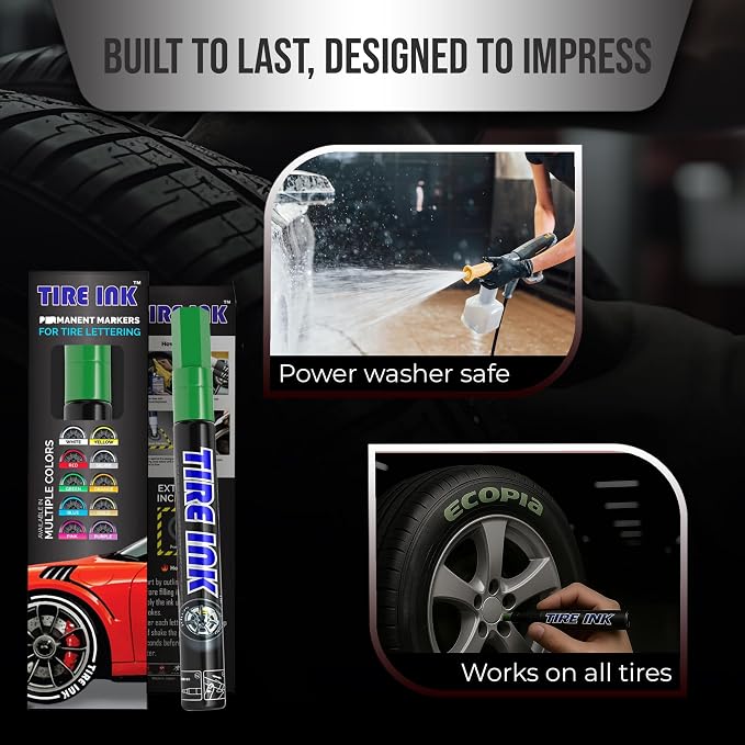 Green Color Tire Paint Pen - Waterproof Permanent Paint Pens for Car Wheels Lettering | Car Wash Safe and Durable | Made in Japan