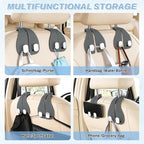 2PCS Car Purse Holder Hook, Seat Back Storage Hook, Leather-Wrapped Alloy Double Headrest Hook for Purses & Bags, Cute Car Interior Accessories for Women and Men, Gray