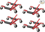 Car Wheel Dolly Jack Set of 4, Mechanical 6000lbs Vehicle Skates, 12'' Wheel Dollies Positioning Jack, Heavy Duty Rollers with Ratcheting Foot Pedal for for Tire Repairing, Vehicle Moving, Red