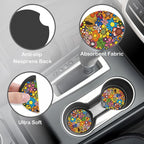 Bright Hippie Flower Steering Wheel Cover for Women, Anti-Slip Car Steering Wheel Cover with 2 Pcs Cup Holders Neoprene Breathable Car Accessories Universal 15 Inch Auto Interior Decor