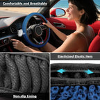 Elastic Stretch Steering Wheel Cover 15 Inch, Breathable Ice Silk Microfiber, Non-Slip Grip, Warm in Winter and Cool in Summer, Odorless, Car Accessories Fit Cars, SUVs, Light Blue