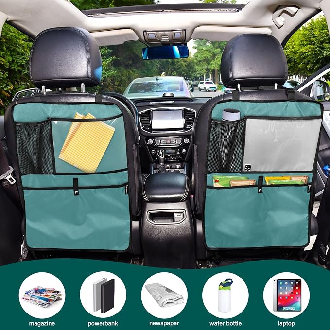 Dark Teal Car Seat Organizer for Kids Backseat Kick Mat with Adjustable Strap Backseat Protector for Car Vehicle SUV 1 Pcs