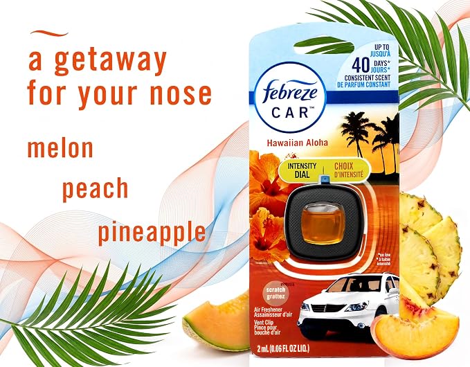 Odor Clear Car Vent Air Freshener Clip, Hawaiian Aloha 0.06 Fl.Oz - 8 Pack