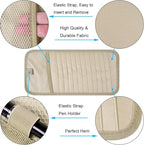 Car CD Case Holder, Vehicle Sun Visor Organizer for Cars with 12 DVD Storage Sleeves, 1 Mesh Pocket, 1 Pen Holder and Elastic Strap, Khaki
