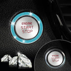 2 PCS Crystal Double Rhinestone Car Engine Start Stop Decoration Ring, Bling Car Interior Accessories for Women, Push to Start Button Cover Sticker, Automotive Decals, Cyan