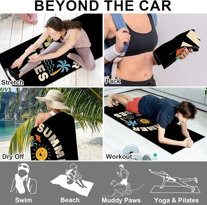 2 Pack Car Towels Seat Cover with Storage Bag, Multifunctional Microfiber Towel for Gym Outdoor Sport Running,Picnic, Beach, Pet Dog Travel,Fits Car SUV Truck (Summer Vibes)