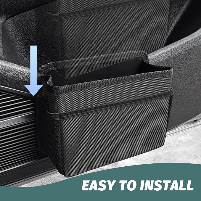 Car Trash Can, Foldable Mini Vehicle Trash Bin Garbage Organizer Holder, Waterproof Hanging Mini Auto Dustbin Accessories Storage Container for Vans, SUVs (black)