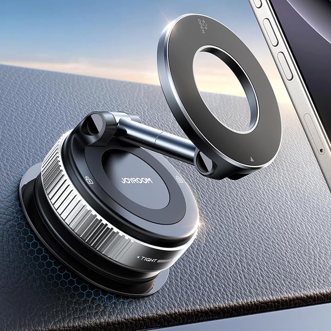 Magsafe Car Mount, Vacuum Car Phone Mount with Strong Magnet, 360° Metal Strut Suction Cup Phone Mount for iPhone 17 Pro Max/16 15 14 13 12 Series& Android Magsafe Case,Silver