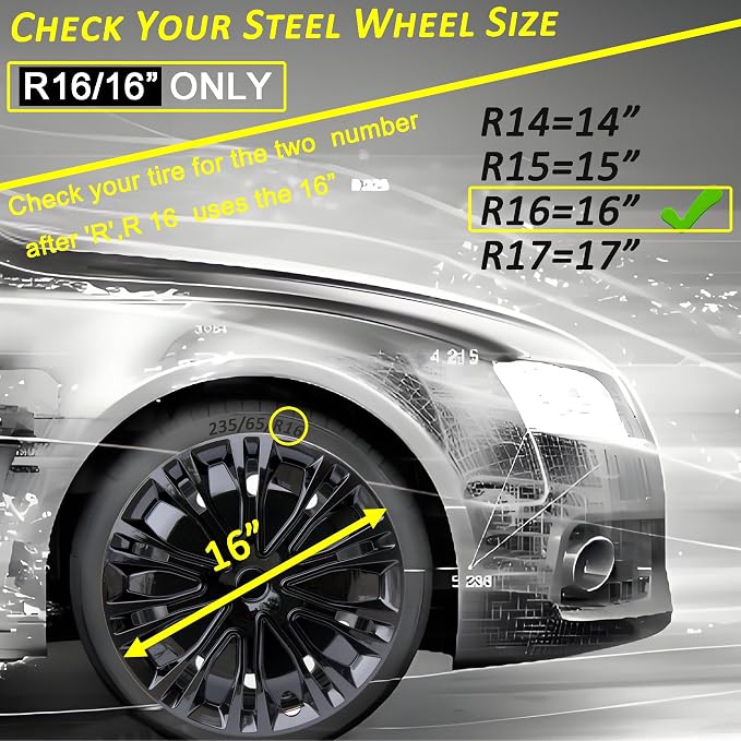 Hubcap Wheel Cover Replacement R16 Hub Caps Universal-Fit Steel Wheel Rim Cover ABS Material Exterior Accessories for Car Truck SUV -Set of 4（16-inch，Black）