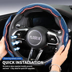 Universal Steering Wheel Cover,Carbon Fiber,3pcs Set(blue) | Clip-On Segmented Fit;Carbon Fiber Look;Fits Most 14-16 in Round or D-Shaped Wheels;Easy Wipe Clean;Non Slip;4 Colors