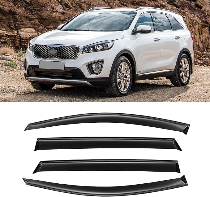 Window Visor for 2016-2020 Kia Sorento, Out-Channel Rain Guards Shields Vent Deflector Shade Wind Dark Smoke Ventshade Ventvisor for 16-20 Sorento 2017 2018 2019 16 17 18 19 20, Outside-Mount, 4PCS
