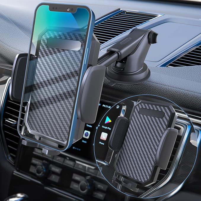FBB Phone Mount for Car, [ Off-Road Level Suction Cup Protection ] 3in1 Long Arm Suction Cup Holder Universal Cell Phone Holder Mount Dashboard Windshield Vent Compatible with All Smartphones