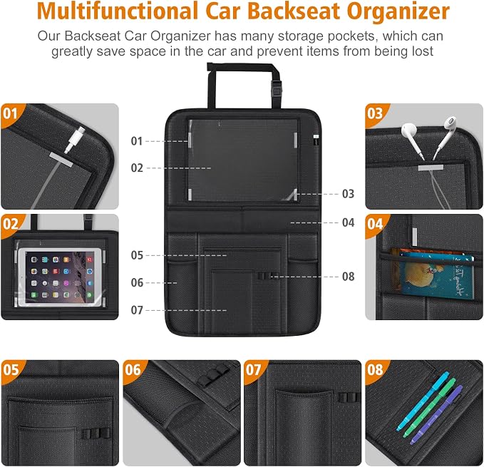 2-in-1 Car Seat Protector & Kick Mat with iPad Holder - Kids Backseat Organizer with Touchscreen Pocket, Storage Pockets & Waterproof Cover for Child Safety and Mess-Free Rides