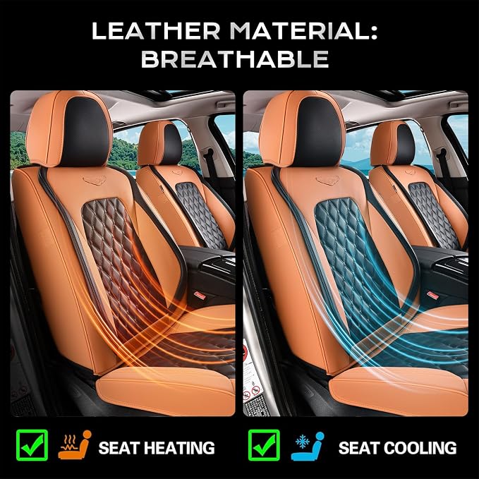 Coverado Car Seat Covers Front Seats, Vintage-Style Soft Waterproof Faux Leather Full Set with Rear Protectors, Comfortable Anti-Stain Interior for Most Vehicles – BrownBlack