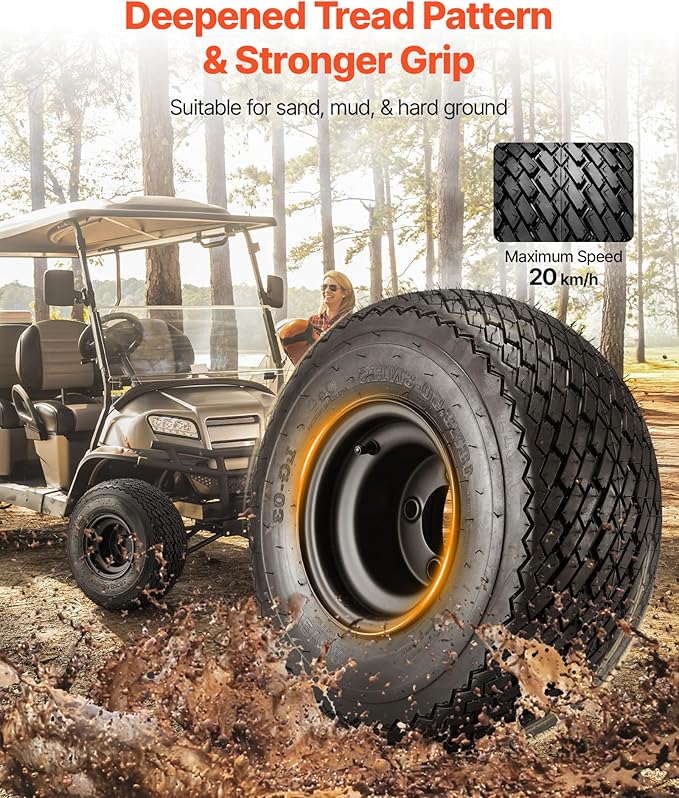 Golf Cart Wheels, 8" 18x8.50-8 Black Steel Golf Cart Tires and Wheels Combo (Set of 4) Fit Club Car, EZGO, Yamaha, 4 Ply Rubber 4-Lug Lawn Mower Tires & Rims Assembly, 800 lbs Load, All-Terrain