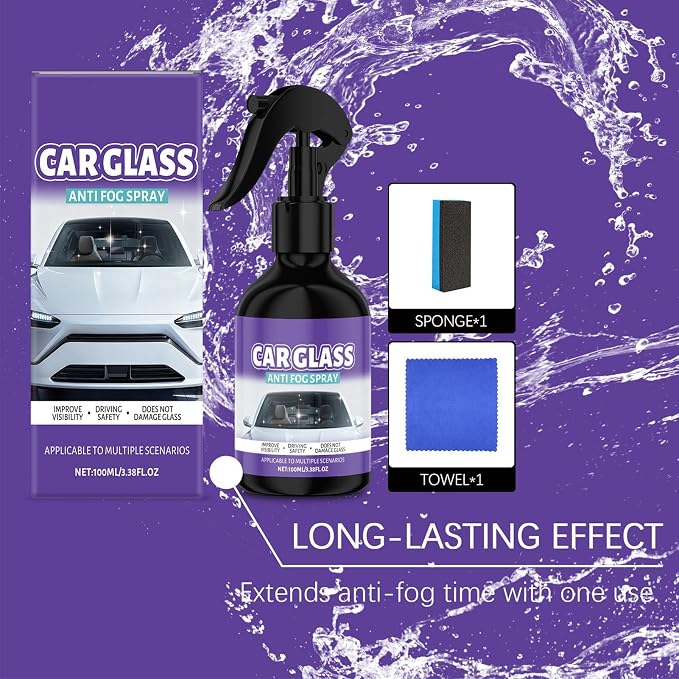 Glass Anti Fog Spray for Car Windshield, with Fast Defogging Formula, 100ml, Glass Cleaner Spray, Truck Interior Cleaner, Long-Lasting Protection,for Window Goggles Mirror Windshield Automotive