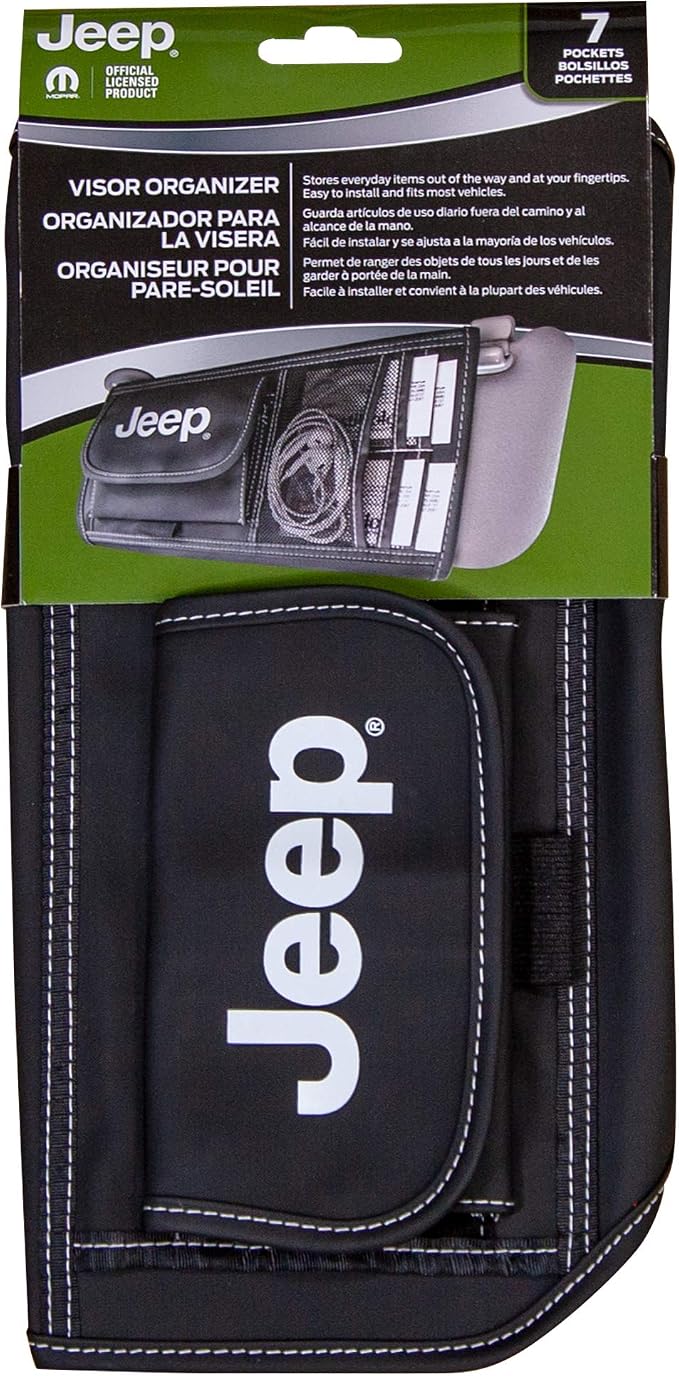 006196R01 Jeep Logo Car Truck or SUV Sun Visor Organizer, Auto Interior Pocket Organizer, Registration and Document Holder, Personal Belonging Sunglass Storage Pouch Organizer