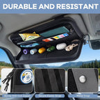 Car Sun Visor Organizer, Heavy Duty MOLLE Storage Pouch with Zipper Pockets, Elastic Straps and Glasses Clip, 1000D Nylon Tactical Visor Organizer for Car/SUV/Truck