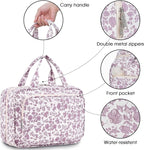 Travel Toiletry Bag for Women Large Hanging Makeup Bag Organizer Toiletries Bag for Full Size Essentials Accessories Cosmetics (Dusty Pink Flower (Large))