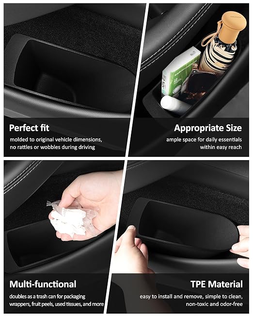 for New Tesla Model Y Juniper 2026 Front Door Pocket Insert Trash Can, Model Y Accessories Side Door Storage Organizer 2PCS TPE