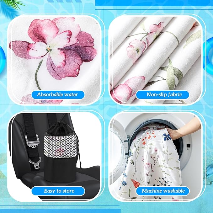 2 Pack Car Seat Towel Covers with Storage Bag 63 x 32 Inch Athletic Running Towel Seat Sweat Washable Non Slip Cover Gift for Car Outdoor Sport Activities (Wildflowers)