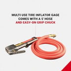 518 Analog Tire Inflator with Pressure Gauge, 5' Hose Easy Straight Clip-on Chuck, Made In USA (OSHA Compliant) 10-160 PSI