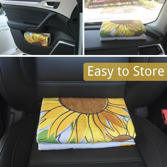 Waterproof Car Seat Cover for Front Seats, Protector for Cars SUVs Trucks, Sweat Towel Seat Covers Bucket for Gym,Workout,Beach,Hiking,Running and Swimming (Sun Flower, 2PCS)