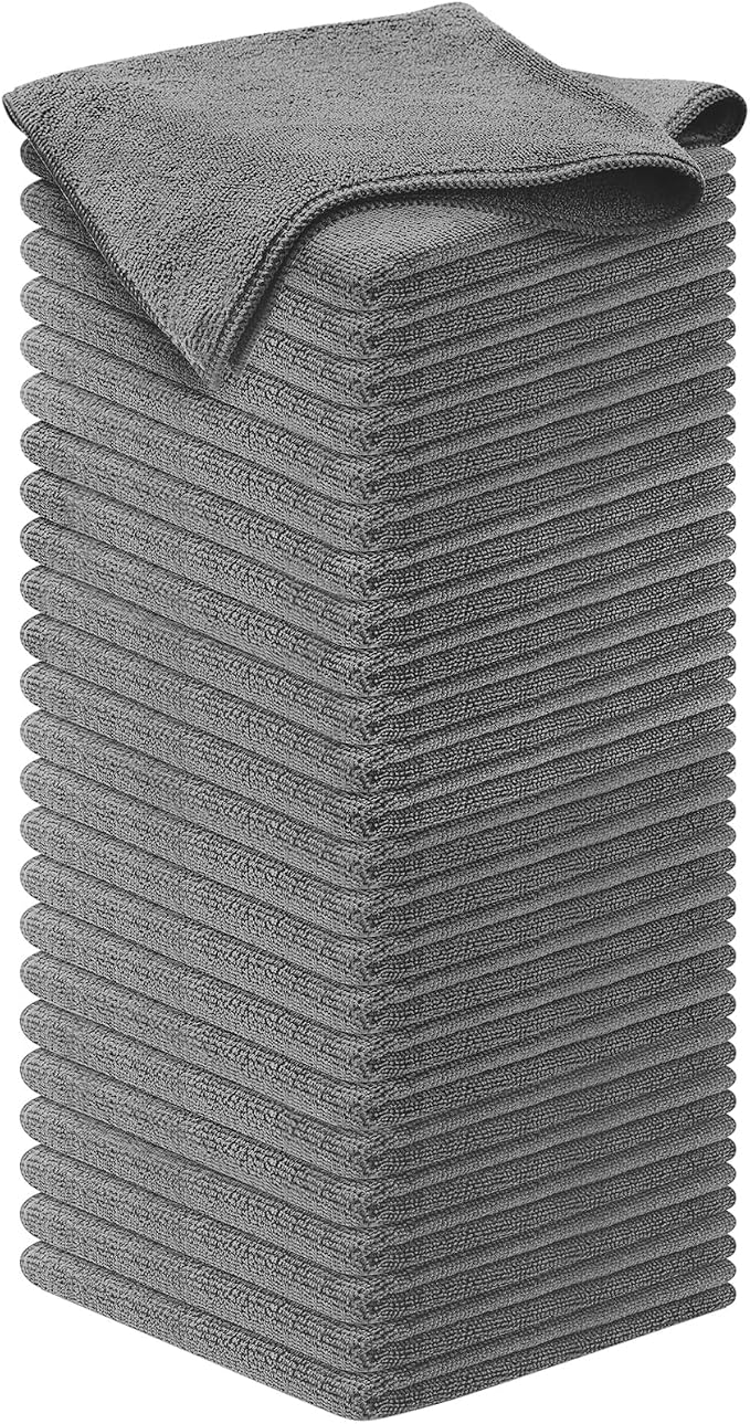 Microfiber Cleaning Cloth Grey - 50 Pcs (12.5"x12.5") - High Performance - 1200 Washes, Ultra Absorbent Microfiber Towel Weave Grime & Liquid for Streak-Free Mirror Shine - Car Washing Cloth