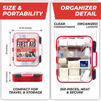 350 Piece Professional Wall-Mount First Aid Kit, Home, Business | Dual-Layer Hard Case, Office, Warehouse, Jobsite, Garage, Vehicle, Workplace Safety, Classroom And Emergency Readiness