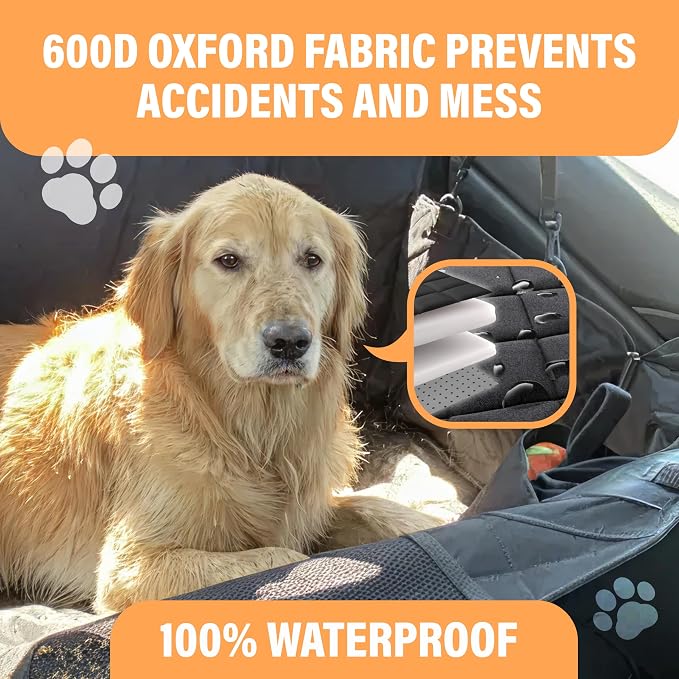 Dog Car Seat Cover for Back Seat, Waterproof Pet Protection Hammock, SUV Truck Car Backseat Protector with Safety Features, Blue