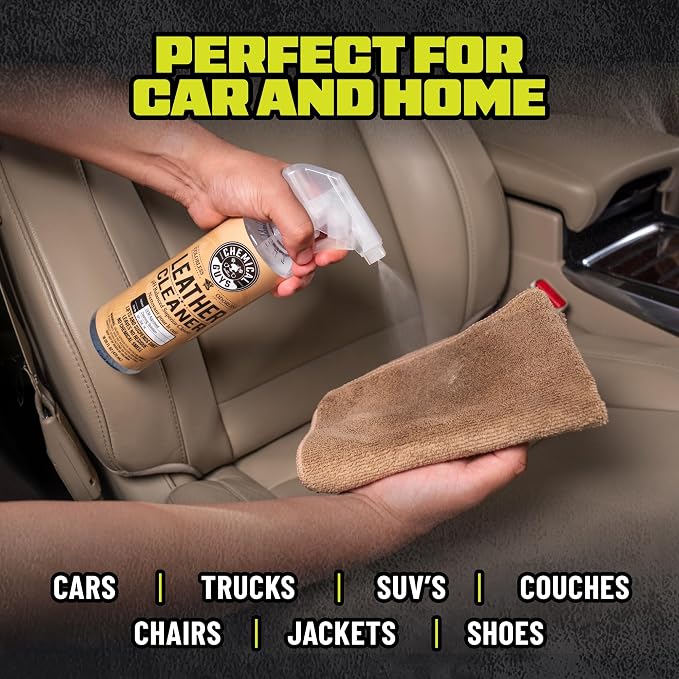 Leather Care Kit, Cleaner and Conditioner for Car Seats | Complete 6-piece leather cleaning and conditioning kit for car seats, furniture, shoes and bags; genuine or vegan leather