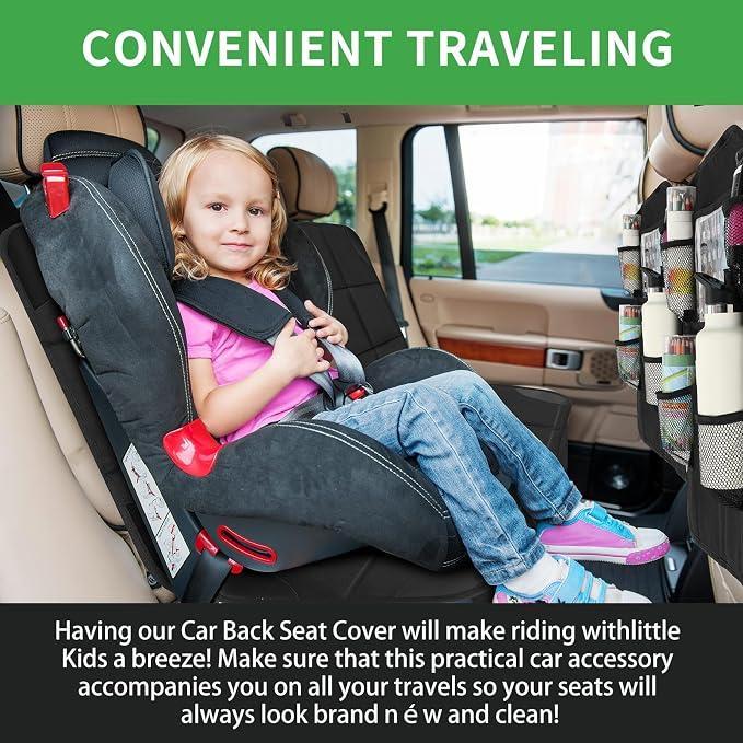 4 Pack Non-slip Car Seat Protector and Backseat Organizer Kick Mat with Tablet Holder, Large Waterproof Car Seat Protector with Storage Pockets for Leather and Fabric
