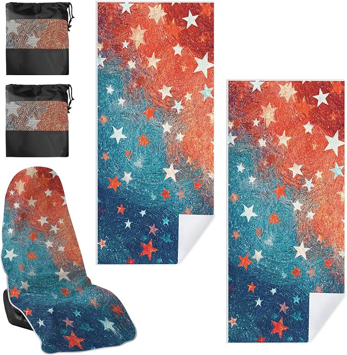 1 Pack Car Towel Seat Covers with Storage Bag, Multifunctional Towel for Gym Outdoor Sport, Picnic, Beach, Pet Dog Travel,Non-Slip Washable Car Seat Protector (Starry)