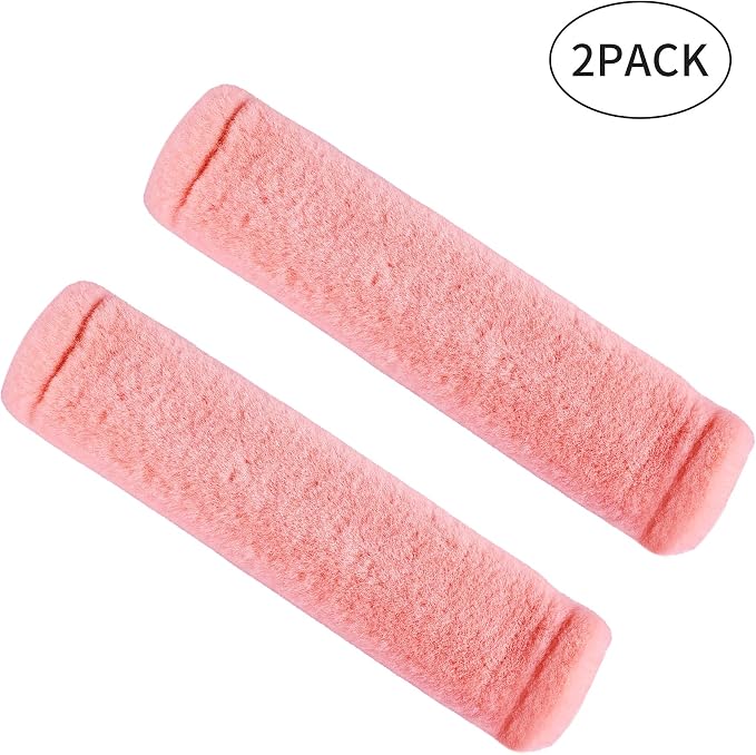 Soft Faux Fur Universal Fit Seatbelt Cover Car Truck SUV Airplane Seat Belt Shoulder Pad for Carmera Backpack Straps Neck Cushion Protector 2 Pack 10.5in Orange Pink