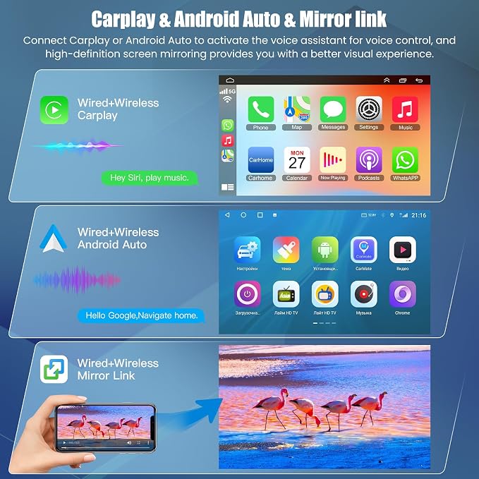 Touch Screen Car Radio Stereo for Toyota Camry 2006-2011 | Wireless Carplay&Android Auto&Mirrolink, FM Radio, GPS Navigation,DSP Setting,Back-up Camera,Blutooth,Split Screen,SWC
