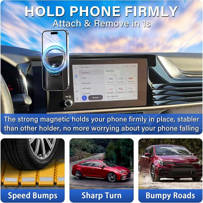 Car Phone Holder for Toyota Camry LE/SE 2025-2026 Accessories 8-inch Screen | Magsafe Strong Magnetic Phone Mount for iPhone, 360° Hands-Free No Air Vent Blockage One-Hand Operation Stable Stand