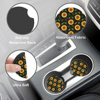 Yellow Sunflower Steering Wheel Cover for Women, Anti-Slip Car Steering Wheel Cover with 2 Pcs Cup Holders Neoprene Breathable Car Accessories Universal 15 Inch Auto Interior Decor