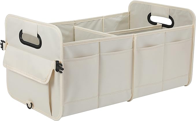AOKJOY Car Trunk Organizer Car Storage Organizer Collapsible Multi Compartment Car Organizer Adjustable Straps for SUV(Beige)