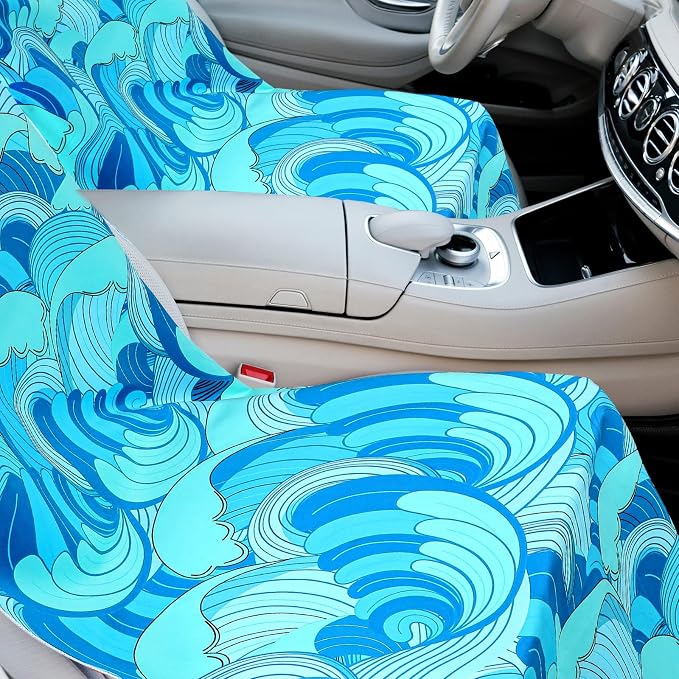 Car Seat Towel Covers with Storage Bag, 63 x 32 Inch Universal Non Slip Waterproof Sweat Protector for Car Truck, Gym Swimming Running, Machine Washable(2 Pack,Waves)