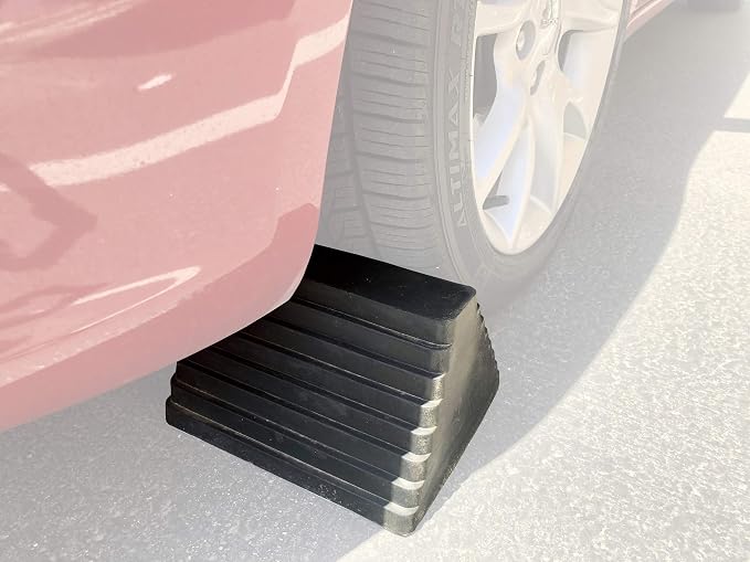 Rubber Wheel Chock, Large 10" x 8" x 6" Heavy Duty Tire Stop with Non Slip All Weather Grip, Oil Resistant Rubber Block with Steel Eyebolt for Vehicle and Trailer Safety (80681) (Pack of 5)