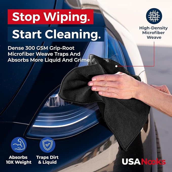 Premium 300GSM Microfiber Cleaning Cloth - 12.5"x12.5" High Performance - 1200 Washes, Ultra Absorbent Microfiber Towels for Cars Undercarriage, Rims & Engine Bay Cleaning - Microfiber Cloth