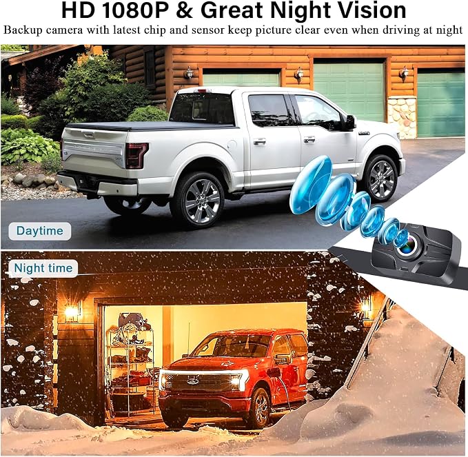 Backup Camera 7-Inch Monitor Truck: 2K USB Plug-Play Easy Set up No Glare-Led Lights Car Rear View Camera Clear Night Vision Reverse Camera DIY Parking Line - A23