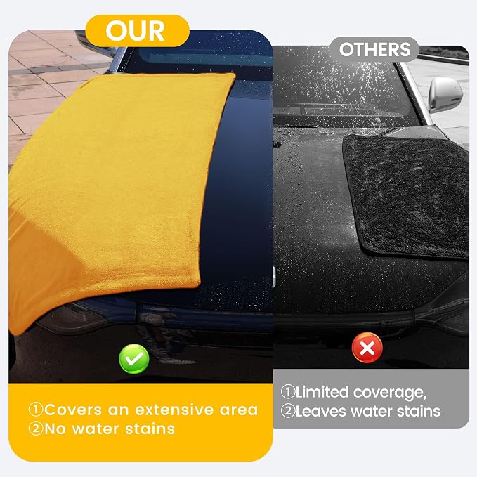 PUGPIU 1400GSM Extra Large Microfiber Car Drying Towel Detailing 48"X24" | Flash Detail Car Wash Drying Towel Edgeless with Two Sided Soft Twisted-Loop, No Water Spots Streaks for Auto Car (Yellow)