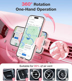 Pink Phone Holder for Your Car [ Sturdy & Secure ] Air Vent Phone Mount for Car Hands Free Easy Clamp Cradle in Vehicle for iPhone Samsung Android Smartphone, Pink Car Accessories